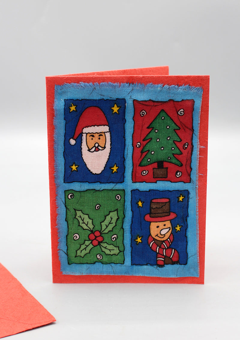 Fair Trade Batik Four Pic Collage Christmas Greetings Card