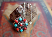 Coral and Turquoise Decoration Flower Pendant - nepacrafts