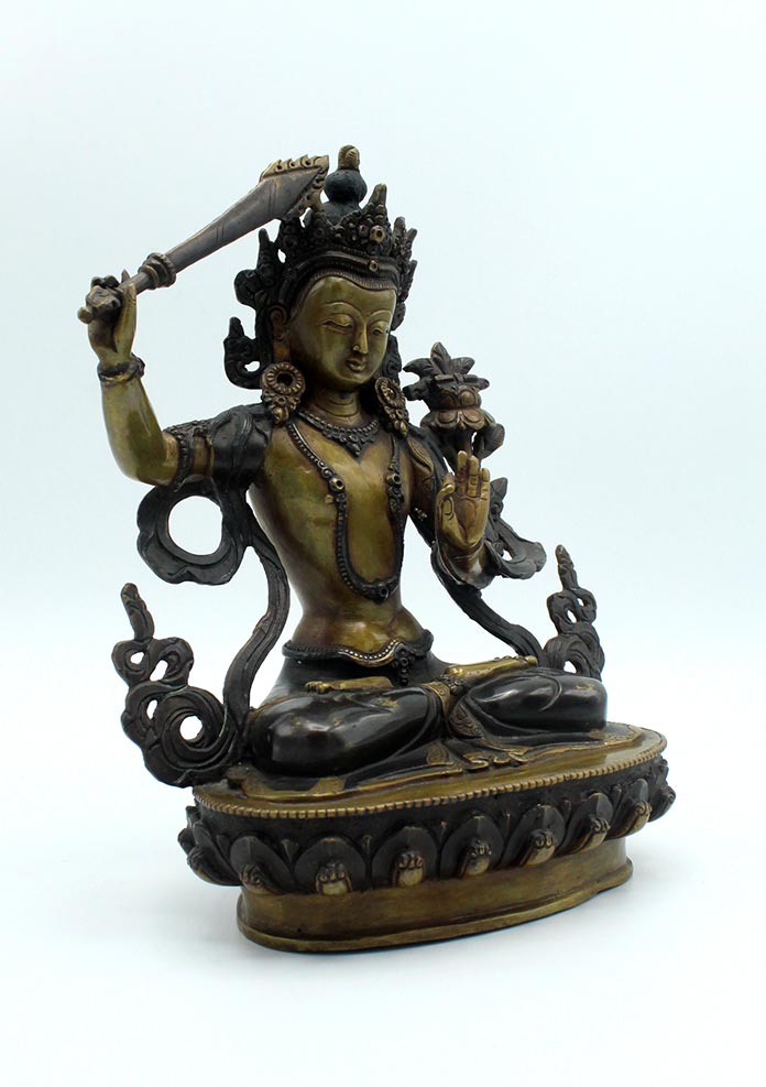 Handcarved Copper Manjushree Statue 8.5 Inches