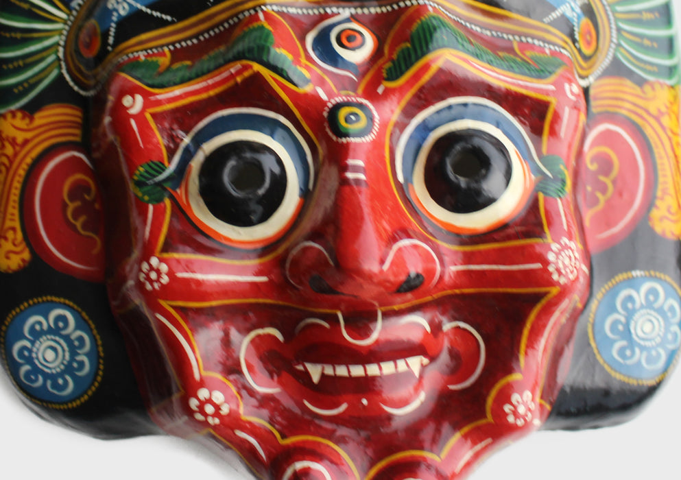 Red Mahakala Paper Mache Wall Hanging Mask - nepacrafts
