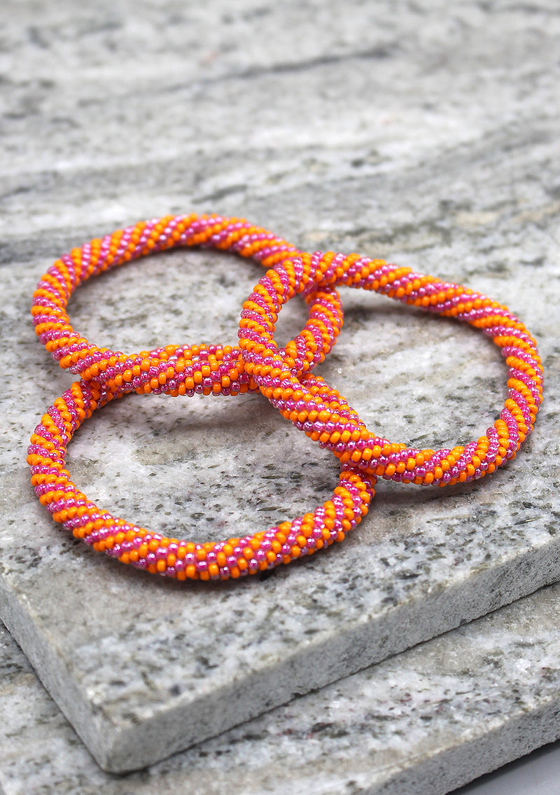 Orange and Light Purple Colors Swirl Glass Beads Bracelet
