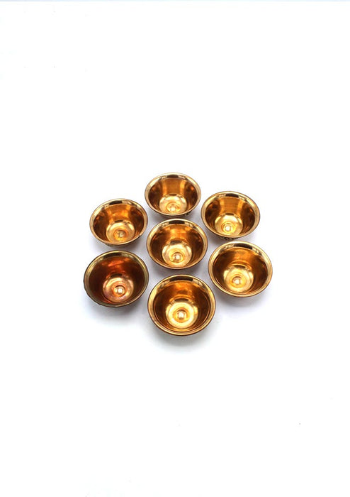 Set of 7 Copper Tibetan Eight Auspicious Symbol Offering Bowl 2.8" - Small