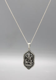 Lord Ganesh on Lotus White Metal Pendant - nepacrafts