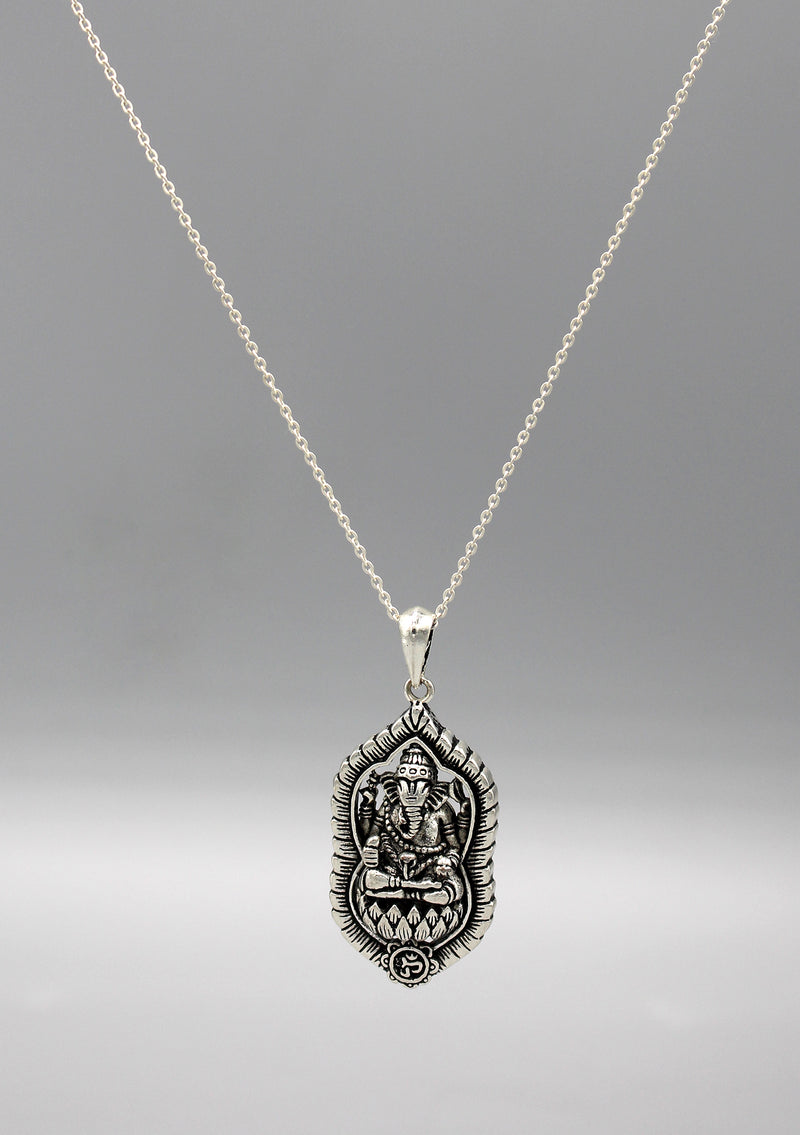 Lord Ganesh on Lotus White Metal Pendant - nepacrafts