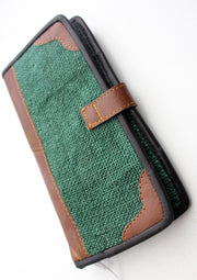 Green Hemp Clutch Purse with Leather Edging, Women Hand Purse - nepacrafts