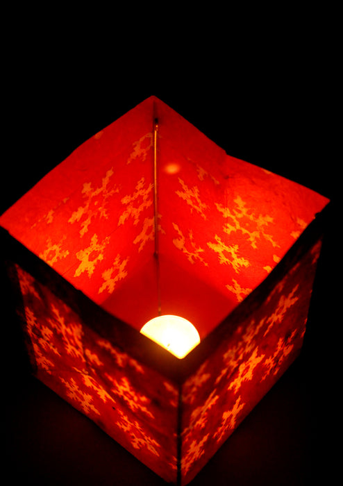 Handmade Snowflake design Red Lokta Paper Candle Lamp