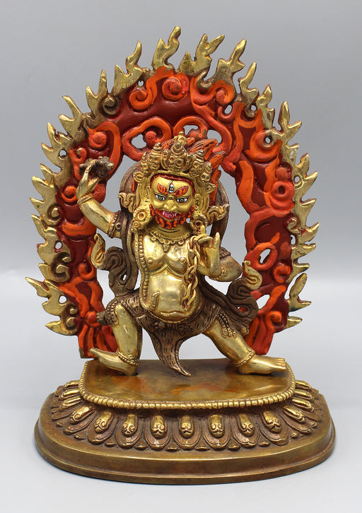 Partly Gold Plated 8" Vajrapani Statue-The Wrathful Deity - nepacrafts