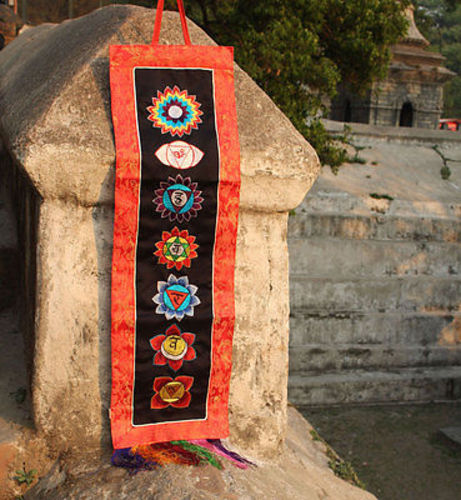 Seven Chakra Embroidered Black Polyester Banner