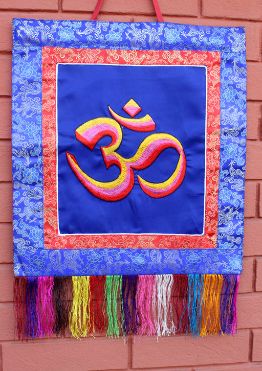 Hindu Om Embroidered Brocade Wall Hanging Banner - nepacrafts