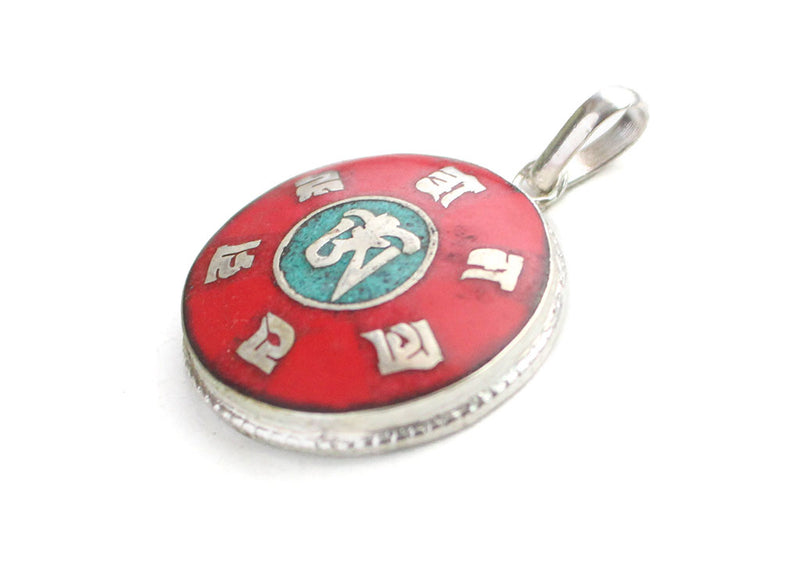Tibetan Om Inlaid Om Mani Pendant - nepacrafts