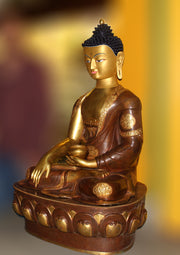 Masterpiece Partly Gold Plated Copper Shakyamuni Buddha Statue 45" High From Nepal - nepacrafts