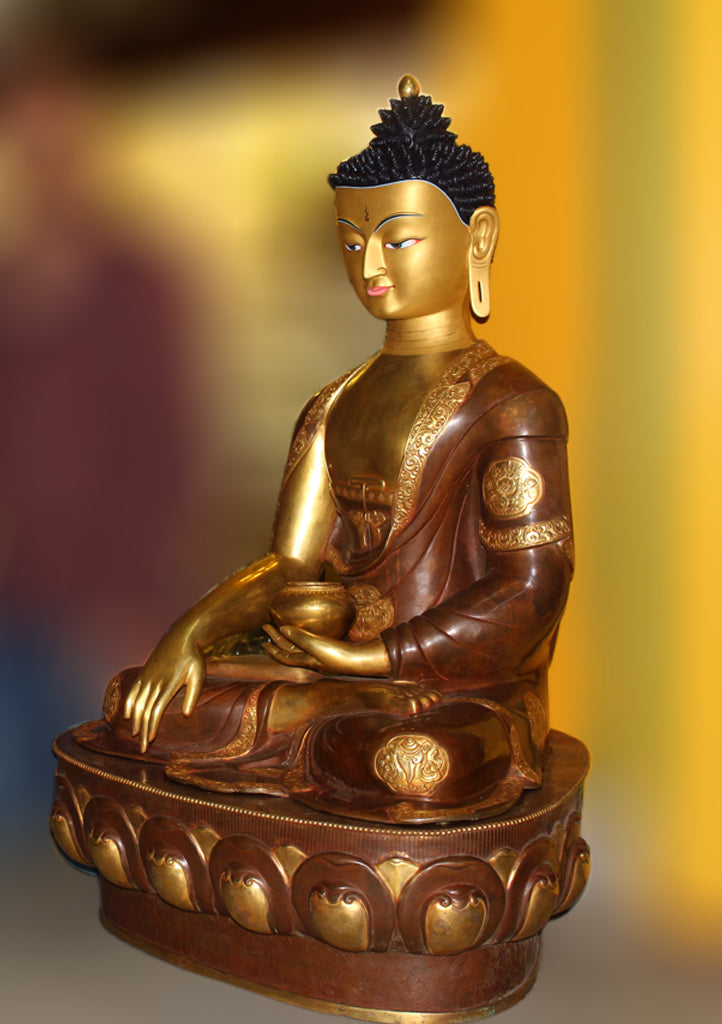 Masterpiece Partly Gold Plated Copper Shakyamuni Buddha Statue 45" High From Nepal - nepacrafts