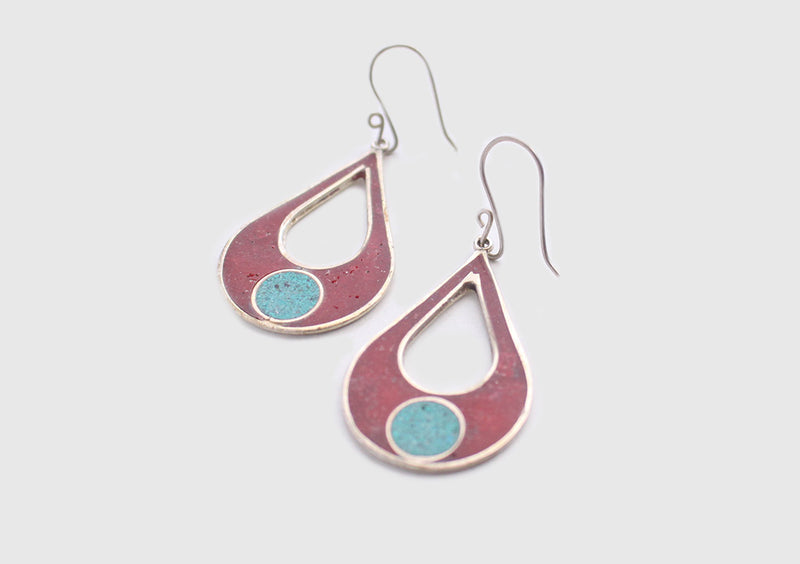 Inlaid Water Drop White Metal Earrings - nepacrafts