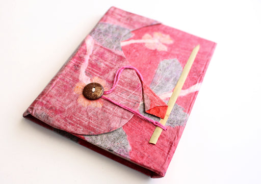 Knot Design Leaves Printed Red Color Lokta Paper Journal Book - nepacrafts