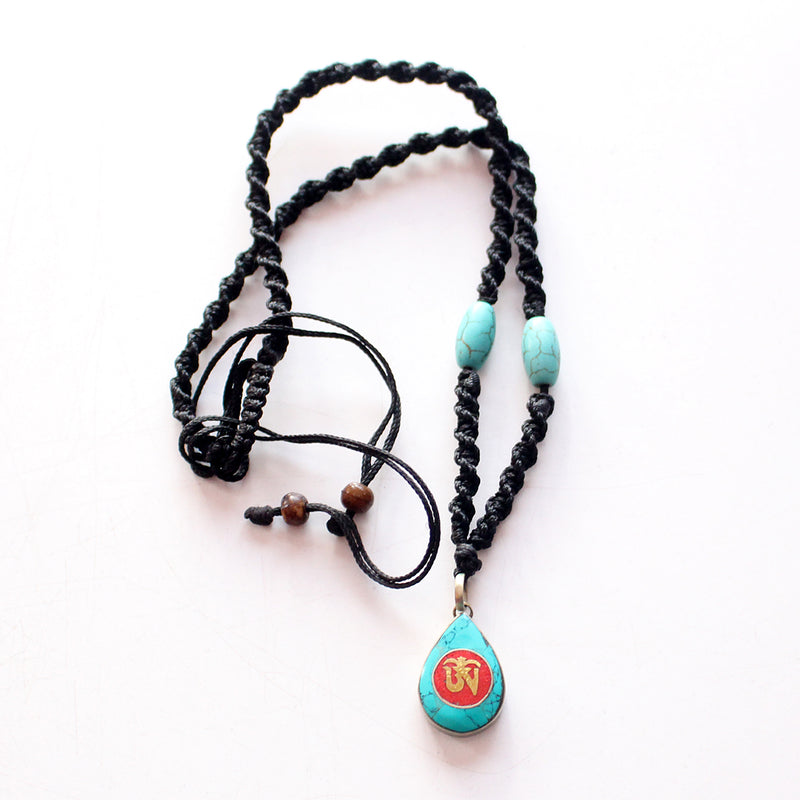 Tear Drop Turquoise Tibetan Om Pendant - nepacrafts