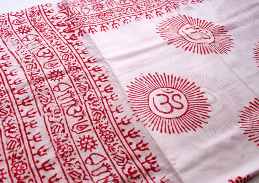 Cotton Yoga Shawl Printed With Spiritual OM, Meditation Cotton Shawl with Fringes - nepacrafts