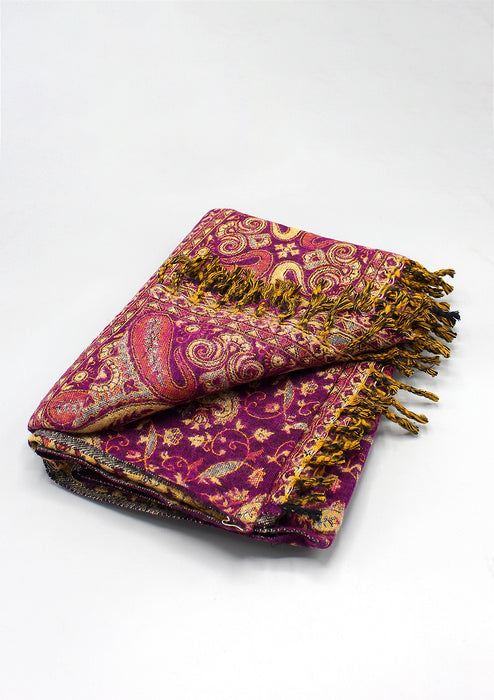 Hand Loomed Floral Purple Yak Wool Shawl