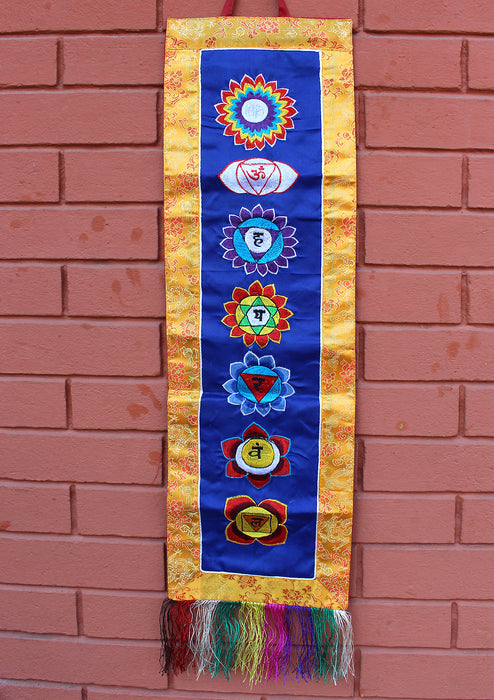 Seven Chakra Embroidered Blue Polyester Wall Hanging Banner