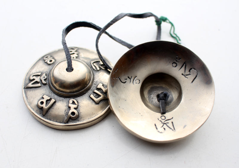 Brass Om Mani Mantra Tingshas/Cymbals - nepacrafts