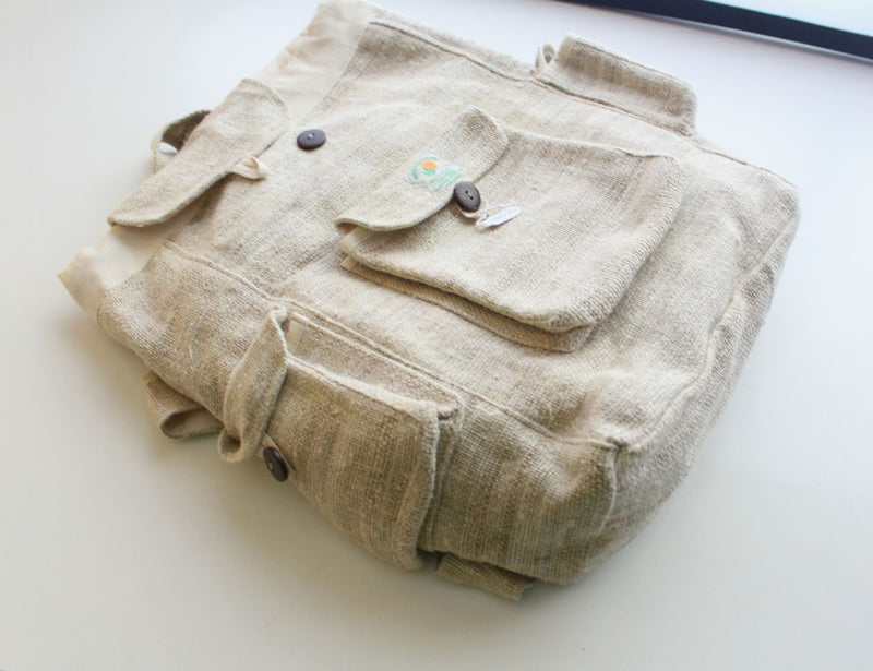 Off White Earthy Multi Pocket Hemp Rucksack - nepacrafts