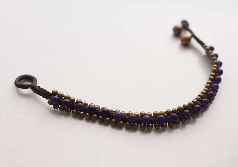 Dark Purple Handwoven Glass Beads Teen Anklet - nepacrafts