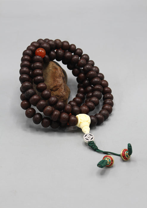 Tibetan Bodhi Beads Prayer Mala with Citrine and Coral Counter