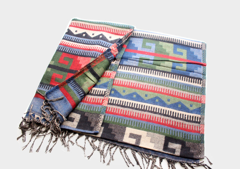 Blue Border Traditional Himalayan Yak Wool Winter Shawl - nepacrafts