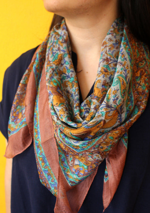 Summer Silk Square Scarves Printed with Colorful Pattern - nepacrafts