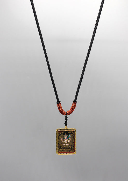 Hand Painted Mini Chenrezig Thangka Amulet Pendant