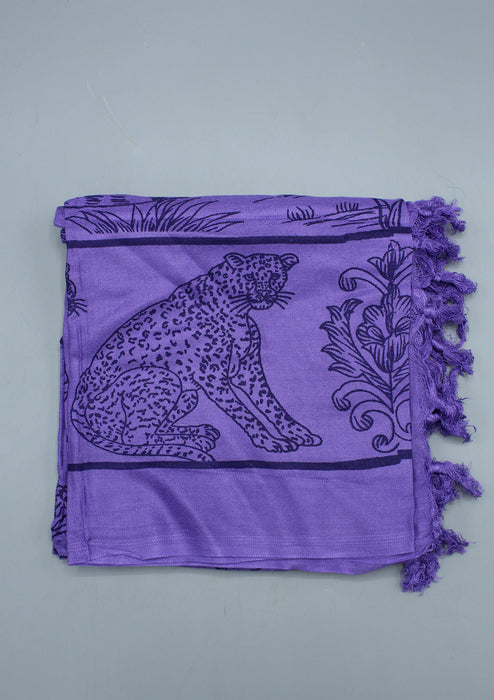 Pure Cotton Wildlife Printed Purple Shawl with Furka