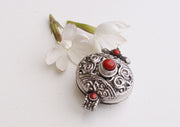 Oval Shape Tibetan Silver Sterling Filigree Pendant with Coral Inlay - nepacrafts
