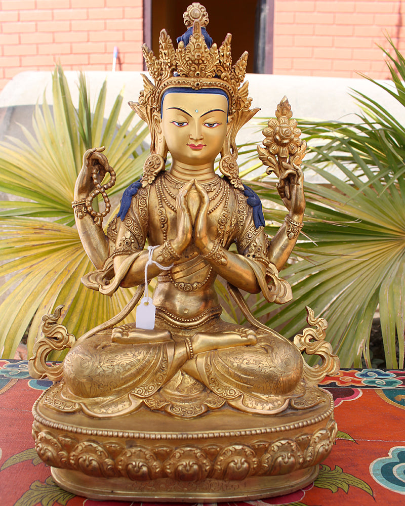 Fully Carved Masterpiece Chenrezig Statue 13" High SST148 - nepacrafts