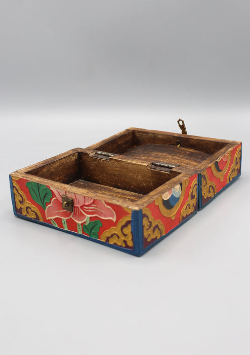 Cheppu and Lotus Painted Tibetan Wooden Box