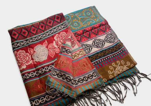 Beautiful Red Rose Printed Handloomed Yak Wool Shawl - nepacrafts