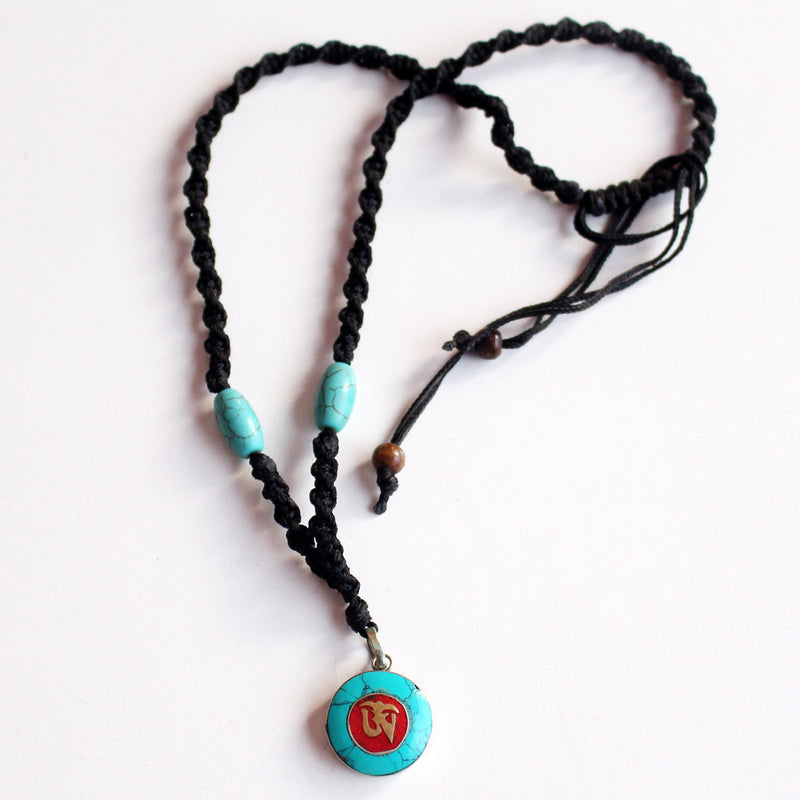 Round Turquoise Tibetan Om Pendant - nepacrafts