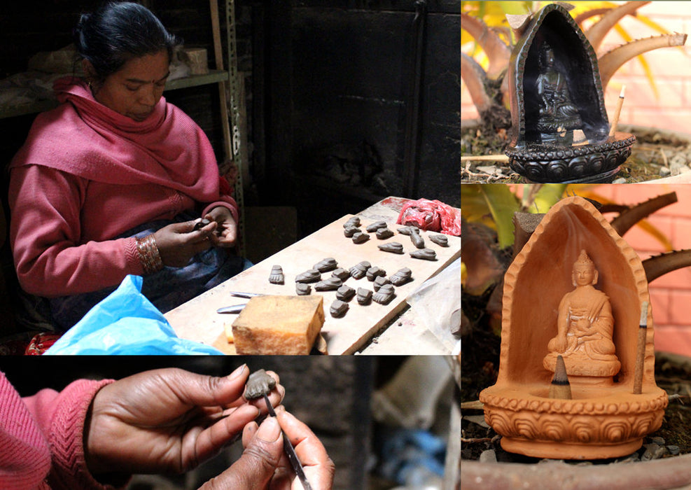Terracotta Shakya Muni Buddha Incense Burner - nepacrafts