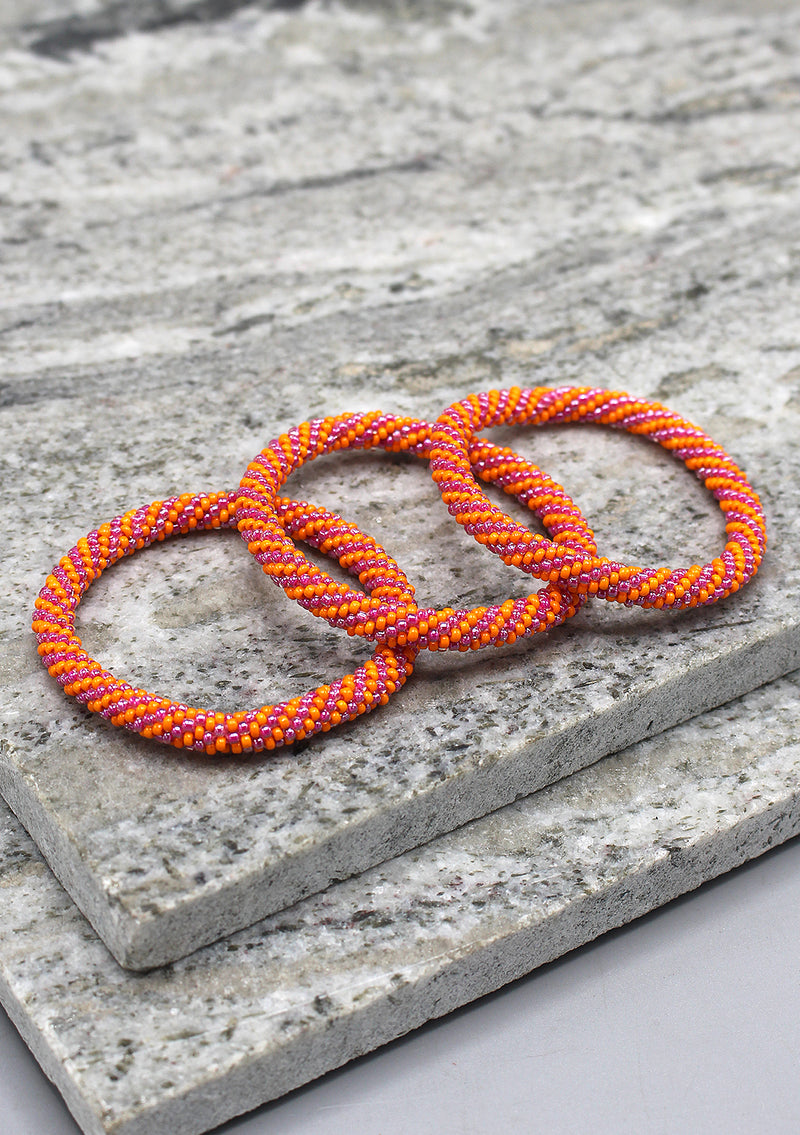 Orange and Light Purple Colors Swirl Glass Beads Bracelet