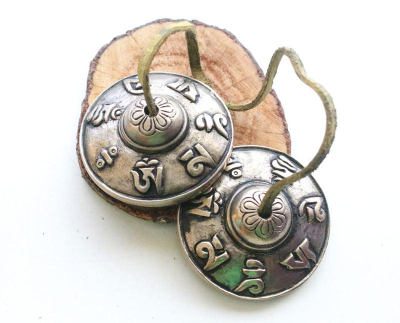 Large Om Mani Tingsha or Metal Cymbals - nepacrafts