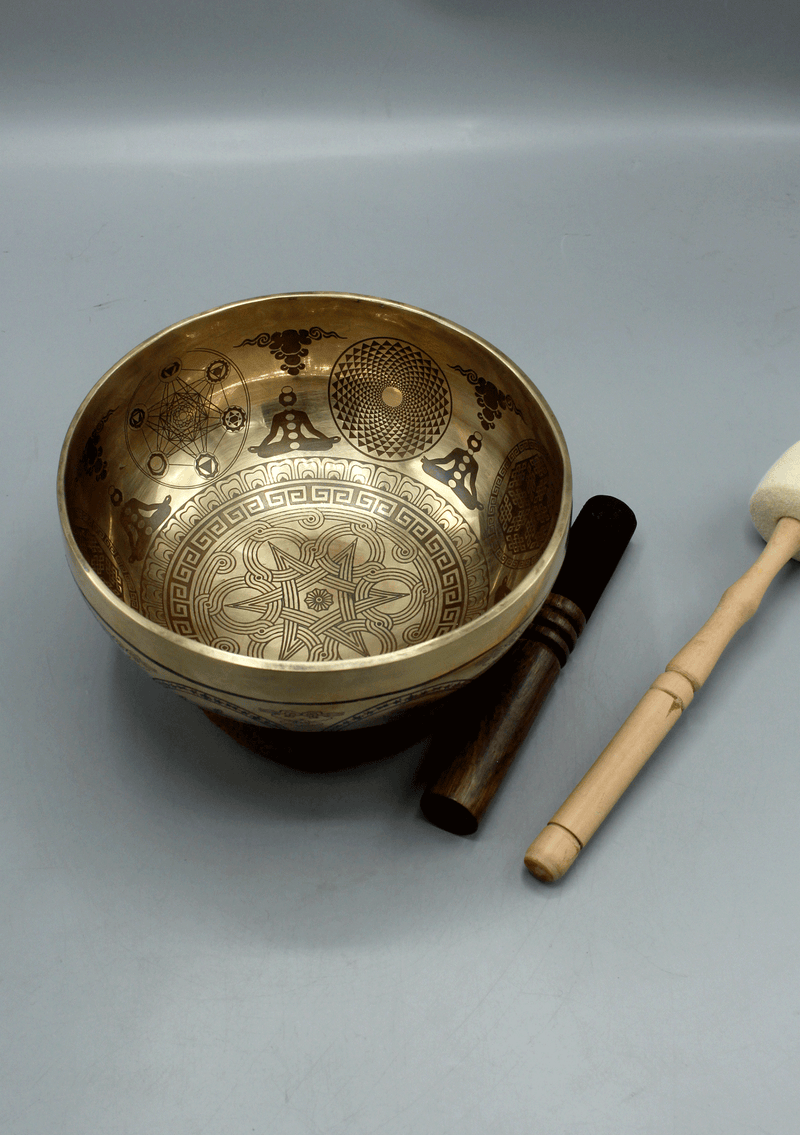 Handmade Endless Knot Mandala Etched Gulpa Singing Bowl with Ashtamangal Symbol