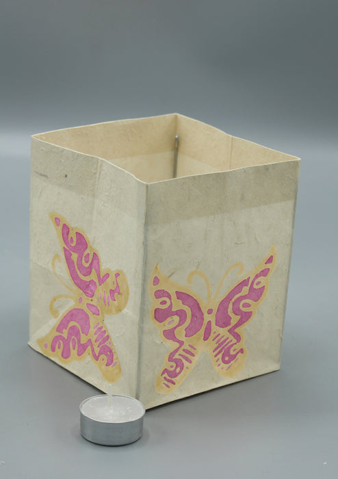 Handmade Butterfly design Natural Lokta Paper Candle Lamp