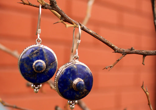 Elegant Lapis Lazuli Silver Sterling Earrings - nepacrafts