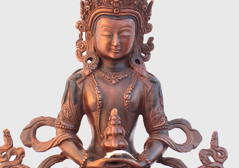 Copper Oxidized Fully Carved Aparmita Buddha Statue 8 Inch BST115 - nepacrafts