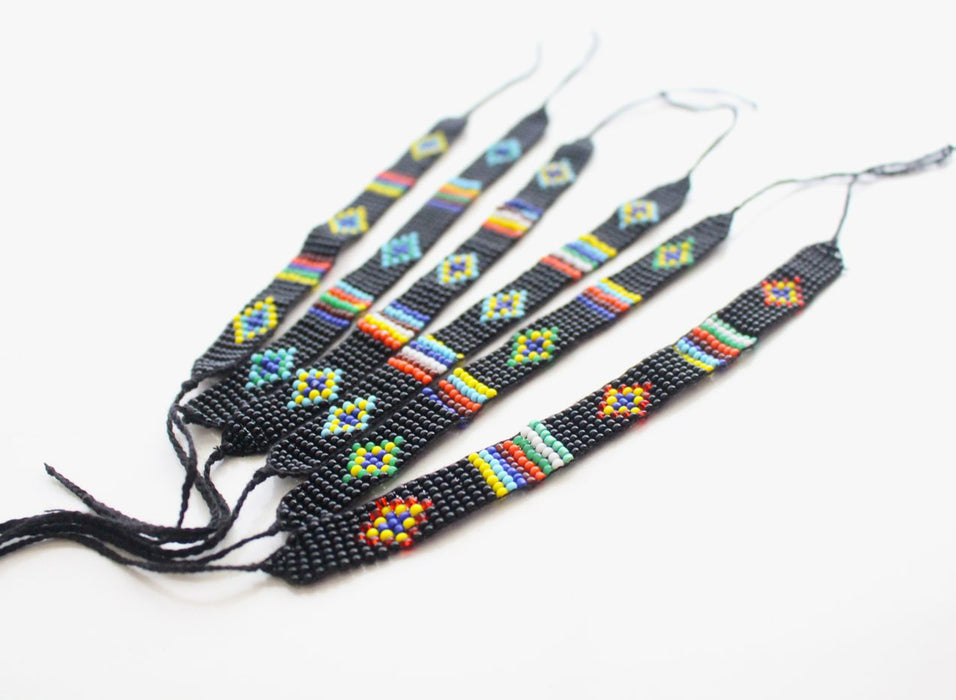 Black Assorted Pattern Women's Glass Beads Bracelet - nepacrafts
