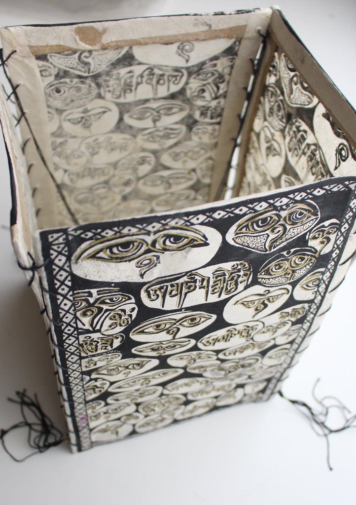Colorful Lokta Paper Ceiling Lamp Shade Printed with Buddha Eyes - nepacrafts