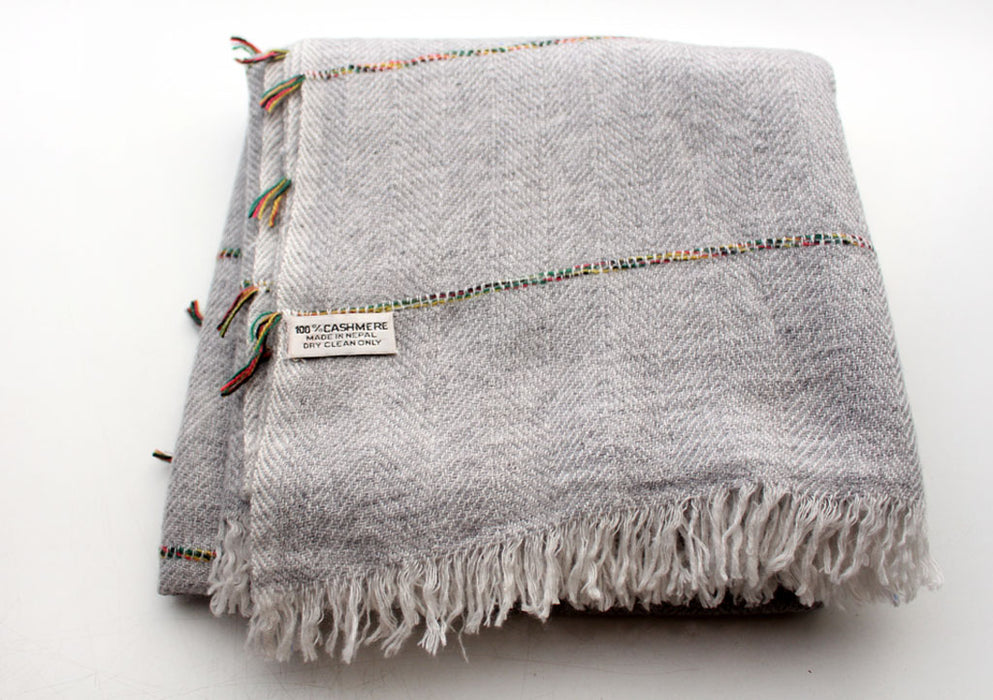 100% Plain Gray Cashmere Shawl with Multicolor Lining - nepacrafts