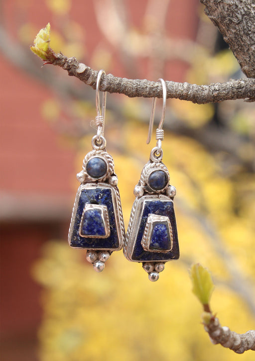 Tibetan Sterling Silver Inlaid Drop Earrings - nepacrafts