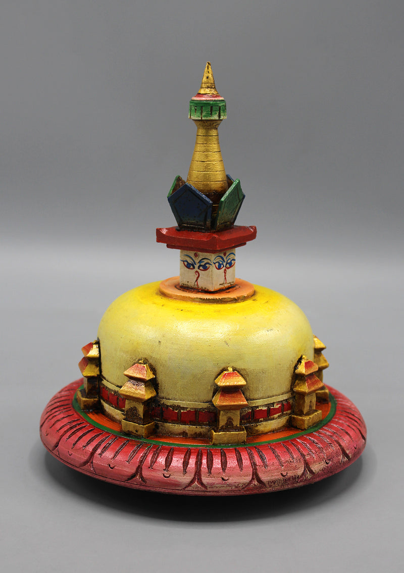 Hand Painted Wooden Swayambhunath Stupa Chorten