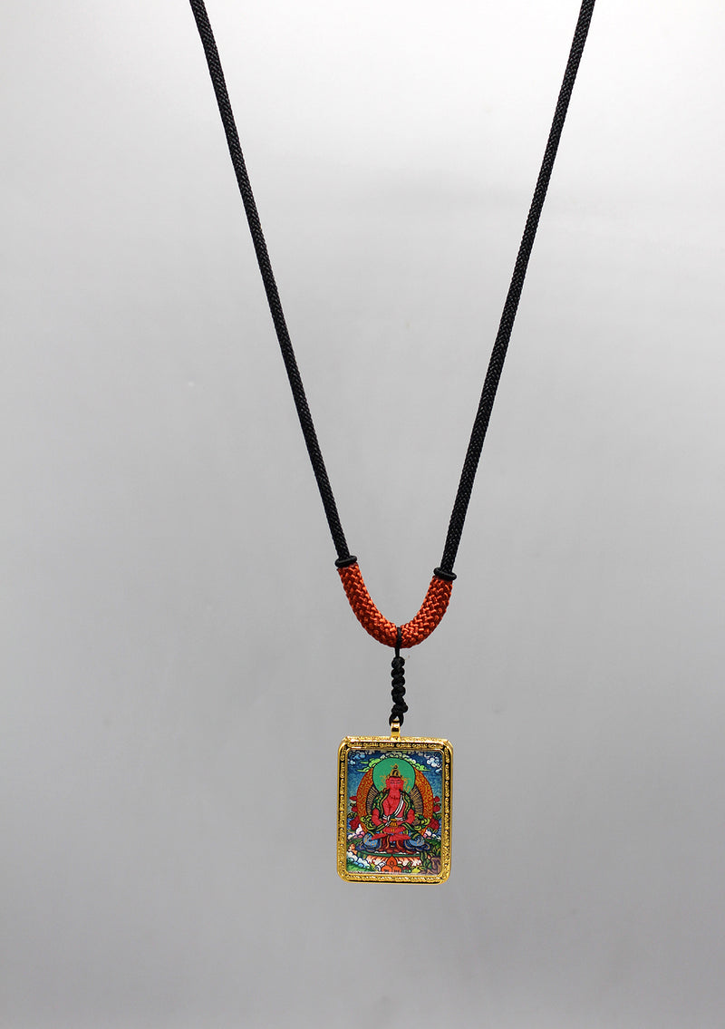 Aparmita Buddha Hand Painted Mini Thangka Amulet Pendant