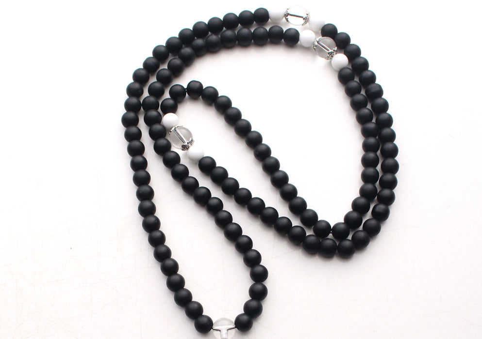 Black Prayer Beads Mala with Clear Crystal Beads Spacer - nepacrafts