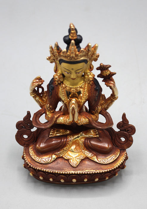 Partly Gold Plated Chenrezig-Avalokiteshwora Statue